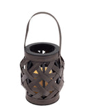 Boston International - Small Basketweave Lantern w/ LED Candle - Brown