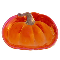 Boston International - 7.75" x 5" Ceramic Pumpkin-Shaped Serving Dish - Lustrous Orange Pumpkin