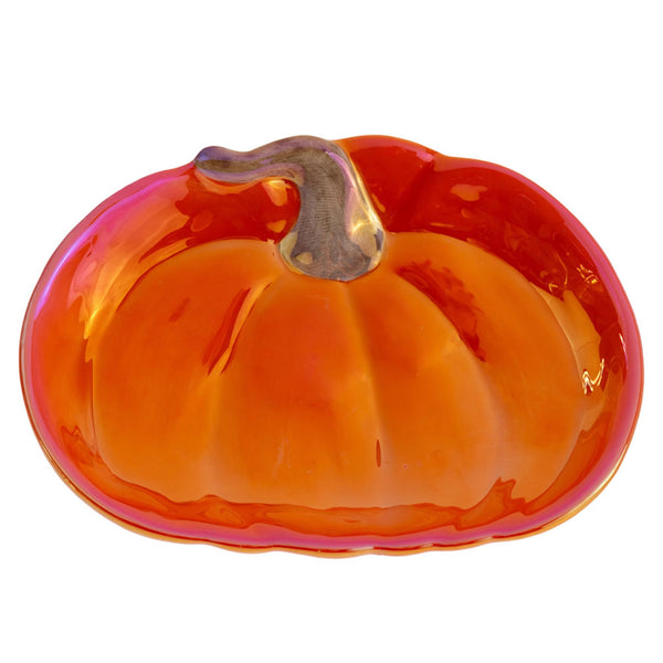 Boston International - 7.75" x 5" Ceramic Pumpkin-Shaped Serving Dish - Lustrous Orange Pumpkin