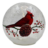 GC - Christmas Cardinal - 6" LED Lighted Crackle Glass Globe