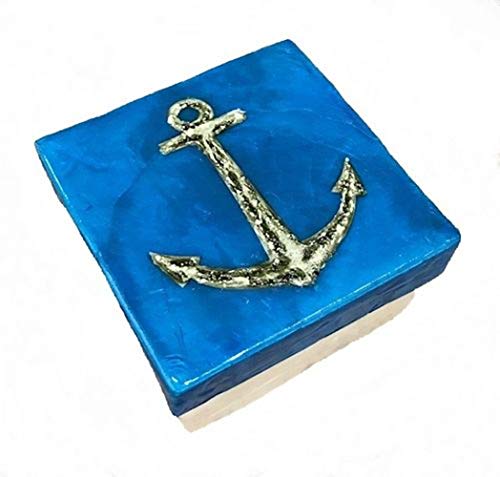 Kubla Craft - Capiz Shell Trinket Box - Anchor Turquoise
