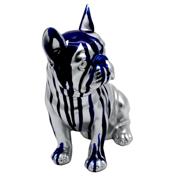 Interior Illusions - 8" Sitting French Bulldog Figurine - Blue Dripping
