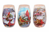 Stony Creek - 5" Frosted Lighted Vase - Winter Cardinals at Feeder
