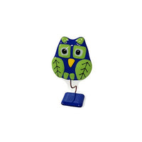 Glass Fire - Fused Glass Bobbling Owl - Small - Blue & Green