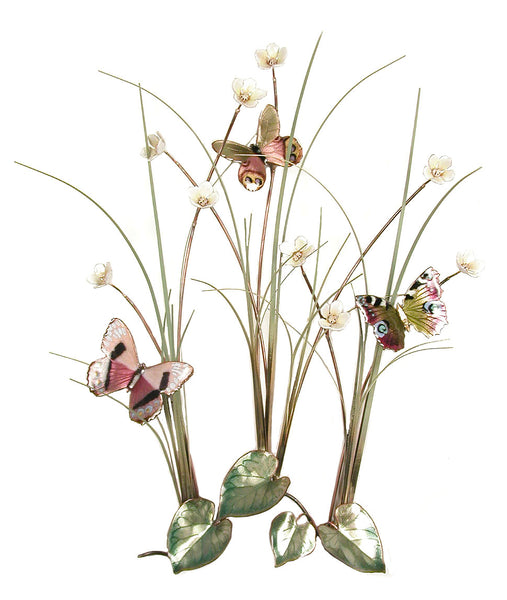 Bovano - Wall Sculpture - 3 Butterflies in a Grassy Meadow