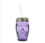 Couronne - Sugar Skull Glass Tumbler w/ Straw - Violet