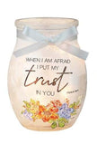 Stony Creek - 4" Frosted Glass Lighted Jar w/Ribbon - Trust in God When Afraid