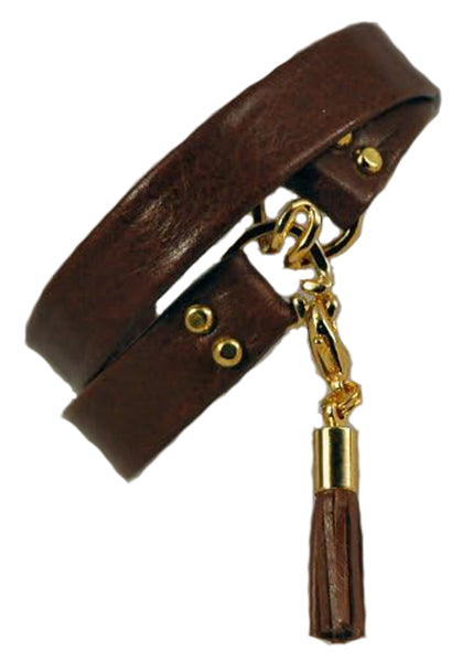Franniart - Italian Leather Band Bracelet - Brown w/ Charm