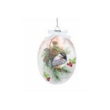Stony Creek - 5" Light Up Glass Ornament - Chickadees Frosted