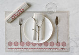 My Drap - 12 Count 18" x 12" Cotton Printed Placemats - Natural w/ Red Snowflake