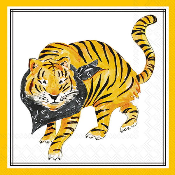 Boston International - 3-Ply 5" Cocktail Napkins 20 Count - Hometown Pride/ Black Prowling Tiger