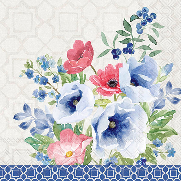 Boston International - 3-Ply 6.5" Lunch Napkins 20 Count - Indigo Bouquet