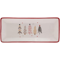 Boston International - 14.25"x6" Ceramic Christmas Platter - Festive Trees