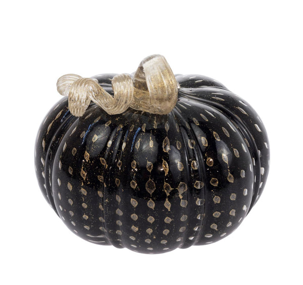 Boston International - Small Glass Pumpkin - Black & Gold