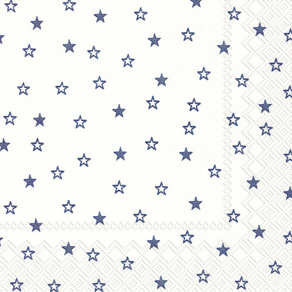 Boston International - 3-Ply 5" Cocktail Napkins - Little Stars - White & Blue