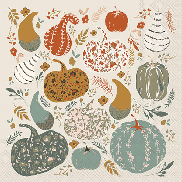 Boston International - 3-Ply 5" Cocktail Napkins 20 Count - Pumpkin Patch Classic