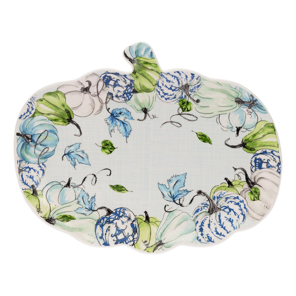 Boston International - 10" x 8" Ceramic Pumpkin-Shaped Serving Platter - Chinoiserie Pumpkins