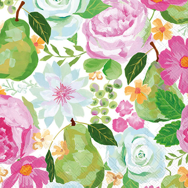 Boston International - 3-Ply 6.5" Lunch Napkins 20 Count - Flowers & Pears