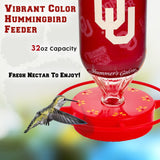 Hummer's Galore - 32 oz. Glass Hummingbird Feeder w/ UV Resistant Plastic Wrap - Oklahoma Sooners