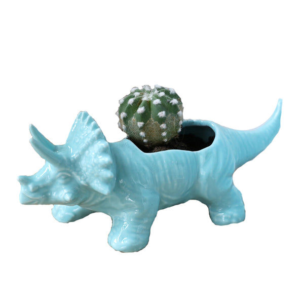 Lisa Angel UK - Ceramic Dinosaur Vase - Teal Triceratops