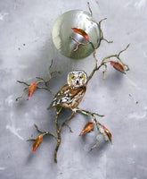 Bovano - Wall Sculpture - Saw Whet Owl w/ Stainless Steel Moon