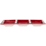 Boston International Serving Plate Christmas Winter Holiday Ceramic Tableware, 14 x 6 Inches Tri Part, Santa Belt