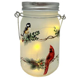 GC - 5.5" LED Frosted Glass Mason Jar - Birds on Bough