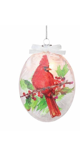 Stony Creek - 5" Light-Up Glass Ornament - Birds of Winter Cardinal