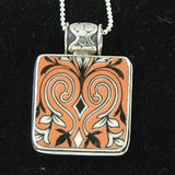 Hand Cut China - Sterling Silver Pendant - Black & Pink Pattern