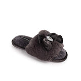 Pretty You London - Faux Fur Slide w/ Jewel & Bow Slipper - Smoke - Medium