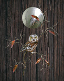 Bovano - Wall Sculpture - Saw Whet Owl w/ Stainless Steel Moon