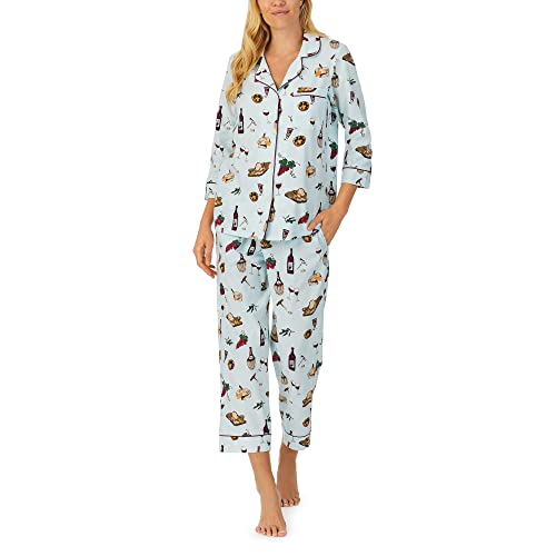 BedHead - 3/4 Sleeve Cropped PJ Set - Wine & Cheese - X-Small