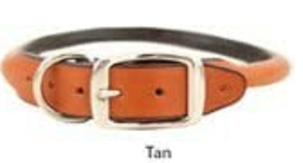 Auburn Leather - Rolled Round Dog Collar - 10"-12" - Tan