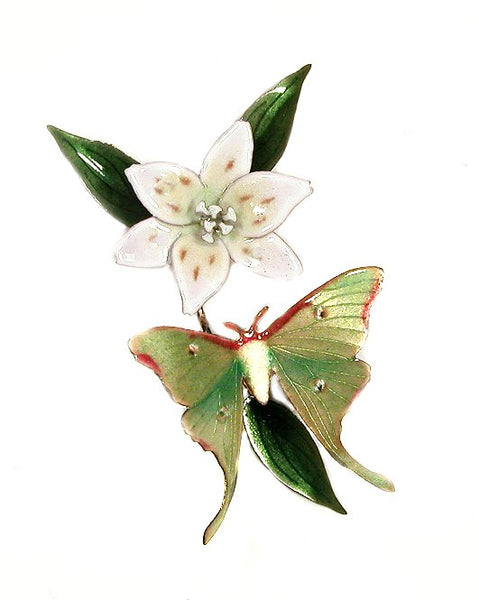 Bovano - Wall Sculpture - Luna Moth w/ White Lily