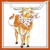 Boston International - 3-Ply 5" Cocktail Napkins - Hometown Pride - White Longhorn
