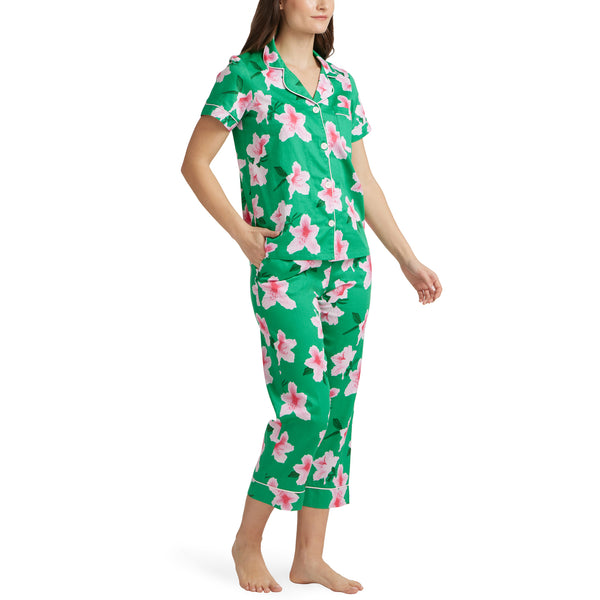 BedHead - Sateen Short Sleeve Cropped PJ Set - Elegant Azaleas - Small