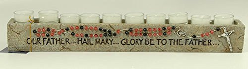 Encore - 10 Tea Lite Holder - Pink & Black Rosary  - "Our Father..Hail Mary..."