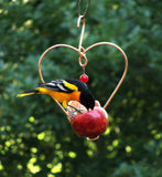 Songbird Essentials Love Birds Decorative Heart Shaped 2 Fruit Oriole Feeder with Red Glass Bead