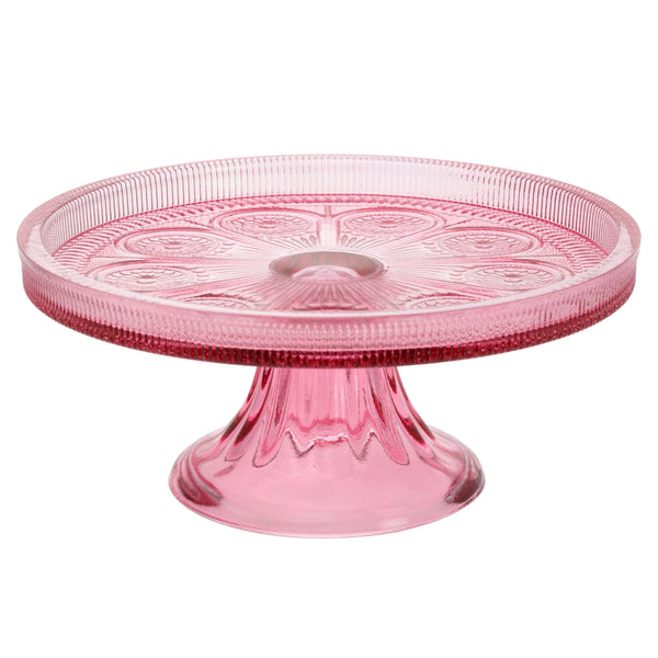 Boston International - 8.25" x 3.5" Round Vintage-Inspired Glass Cake Stand - Pink Codi