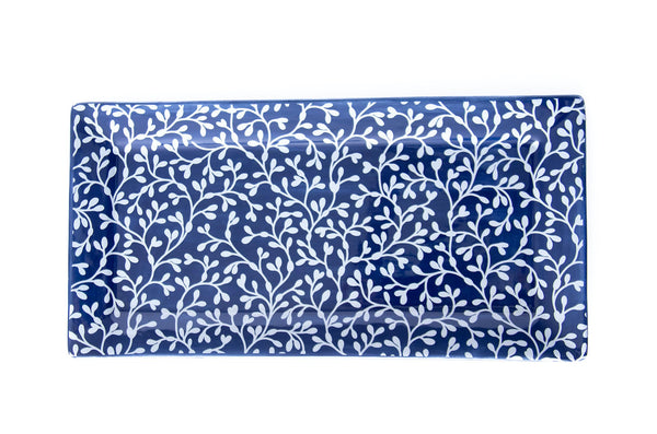 Boston International - 14" x 7" Ceramic Rectangle Platter - Navy Seaweed