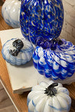 Boston International - Small Glass Pumpkin - White & Blue Swirl