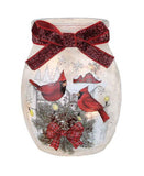 Stony Creek - 4" Glass USB Lighted Jar w/Red Ribbon - Country Cardinals