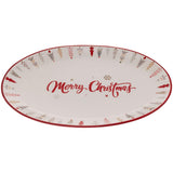 Boston International - 14"x9.5" Ceramic Christmas  Platter - Festive Trees