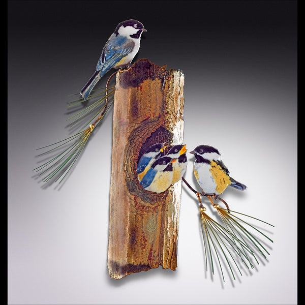 Bovano - Wall Sculpture - Chickadees Nesting in Pine