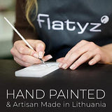 FLATYZ Handmade Flat Candle - Fall Pumpkins On Turquoise | Hand Painted, Unscented Decorative Candles | Drip-Resistant & Smoke-Free 2 Wick Candle for Home & Room Decor | Steel Stand Included