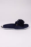 PRETTY YOU London Women's Indoor/Outdoor, Hard soled Slider Slipper with cushioned insole and soft material upper, tassle detail - Albany in Navy
