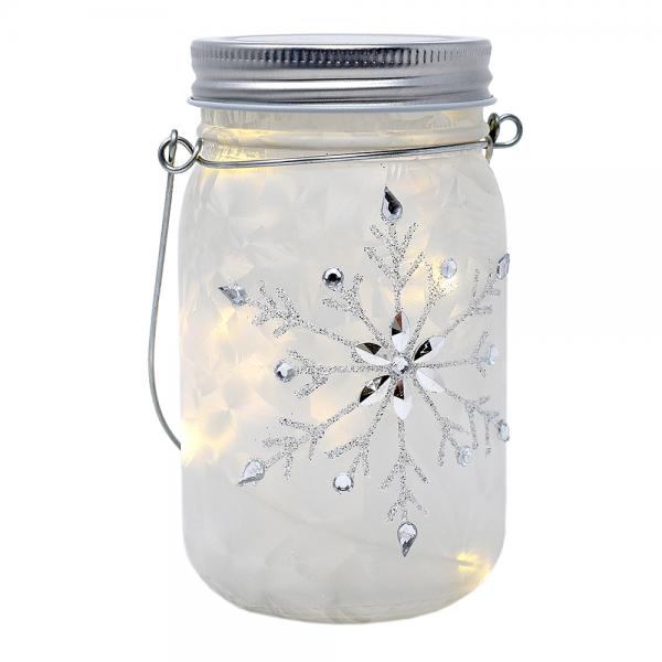 GC - 5.5" LED Frosted Glass Mason Jar - Snowflake