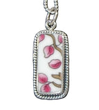 Hand Cut China - Sterling Silver Pendant - Pink Leaves