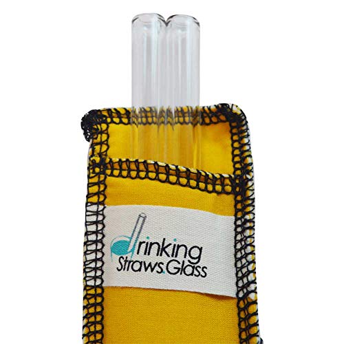 Drinking Straws.Glass - Double Glass Straw Set -  9.5mm x 8" - Yellow Case