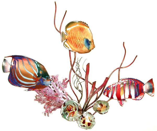 Bovano - Wall Sculpture - Blue Ring Angelfish, Golden Butterflyfish, Harlequin Tuskfish & Coral